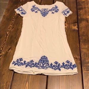 Lulus white blue embroidered sheath dress